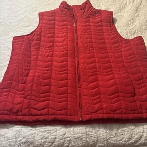 Keren Hart Women's Red Quilted Vest 2X Working Full Zipper, Pockets, Lightweight